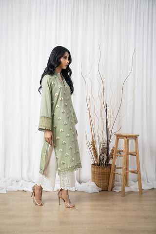 DC-0437 GREEN EMBROIDERED KURTA