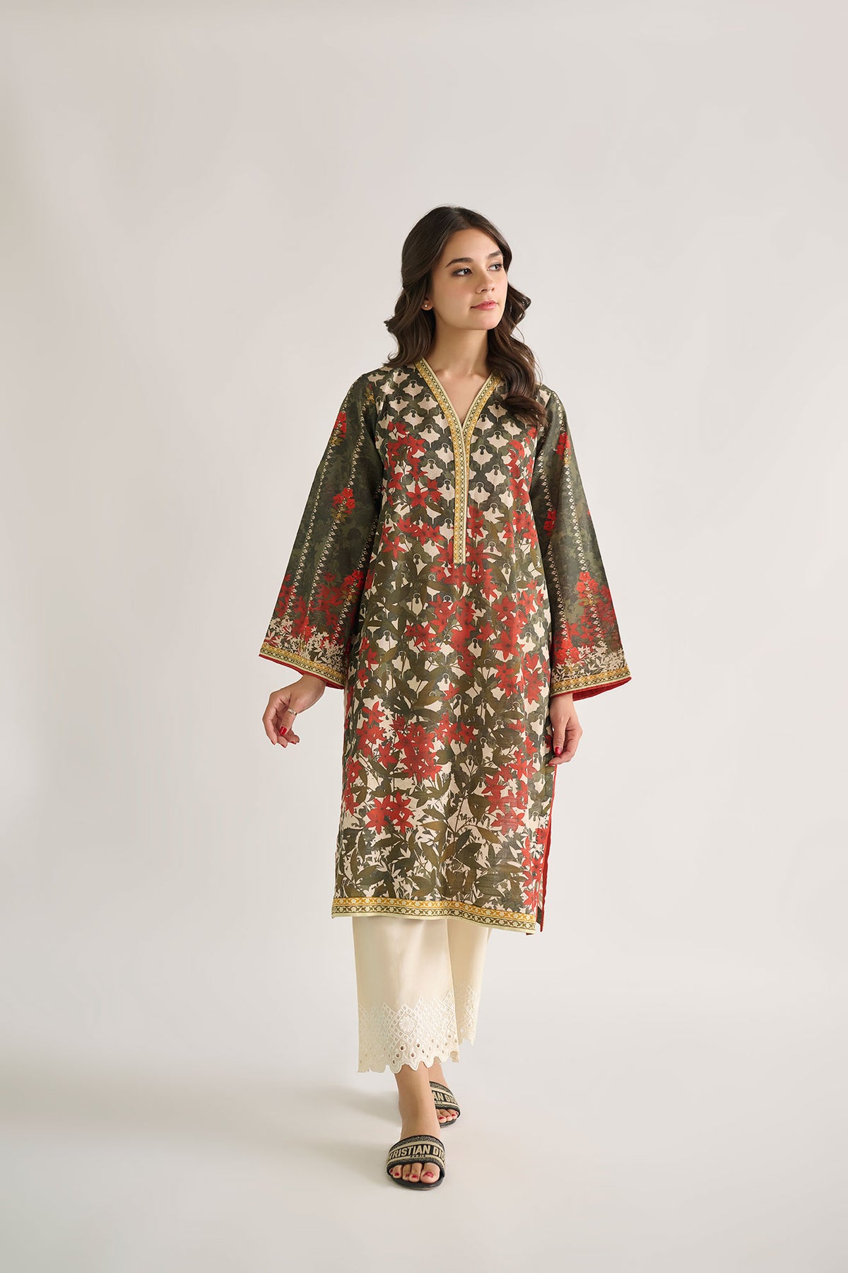 DC-0445 GREEN DIGITAL PRINTED KURTA