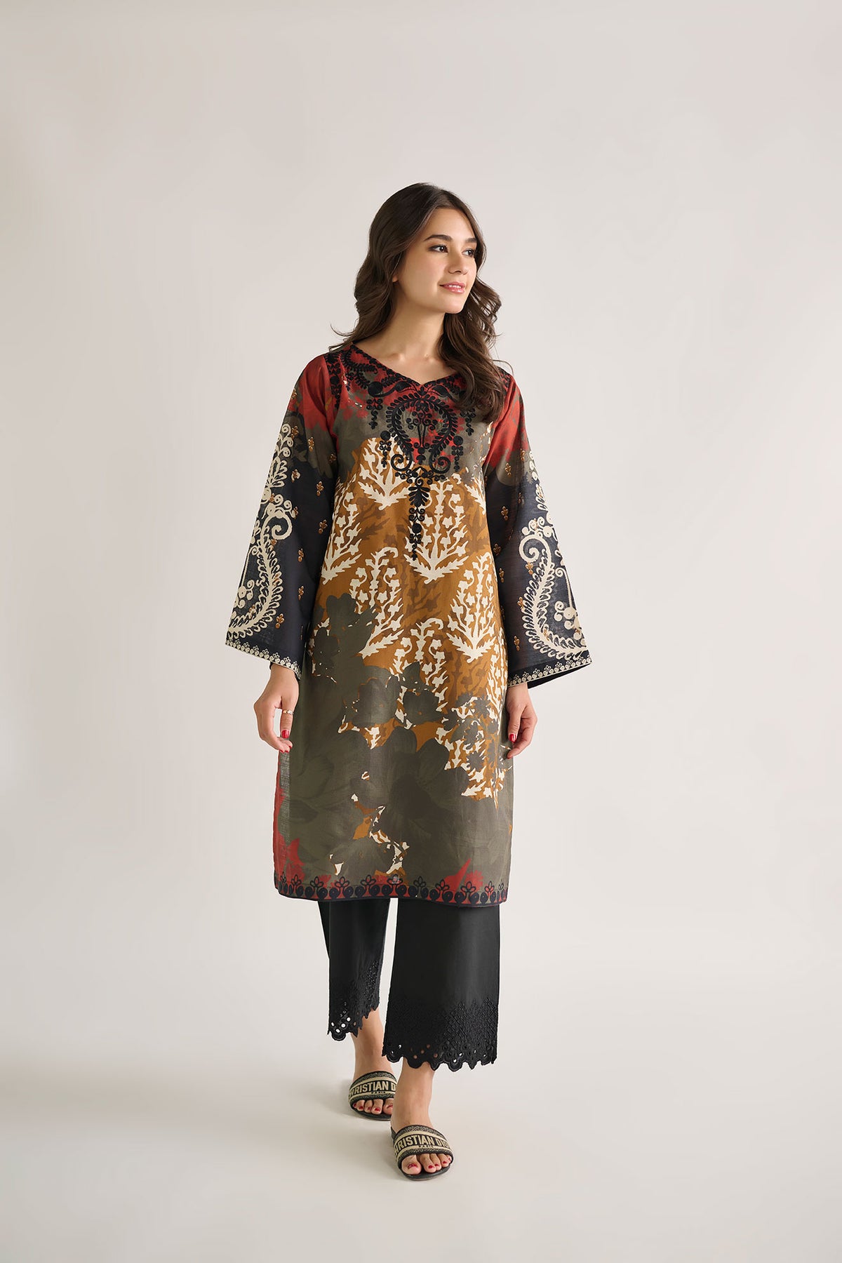 DC-0447 MUSTARD EMBROIDERED KURTA