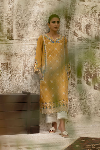 DC-0470 MUSTARD DYED EMBROIDERED KURTA