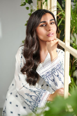 DC-2001 WHITE 2PCS  EMBROIDERED KURTA WITH TROUSER