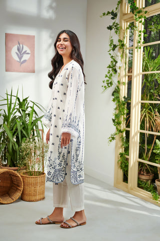 DC-2001 WHITE 2PCS  EMBROIDERED KURTA WITH TROUSER