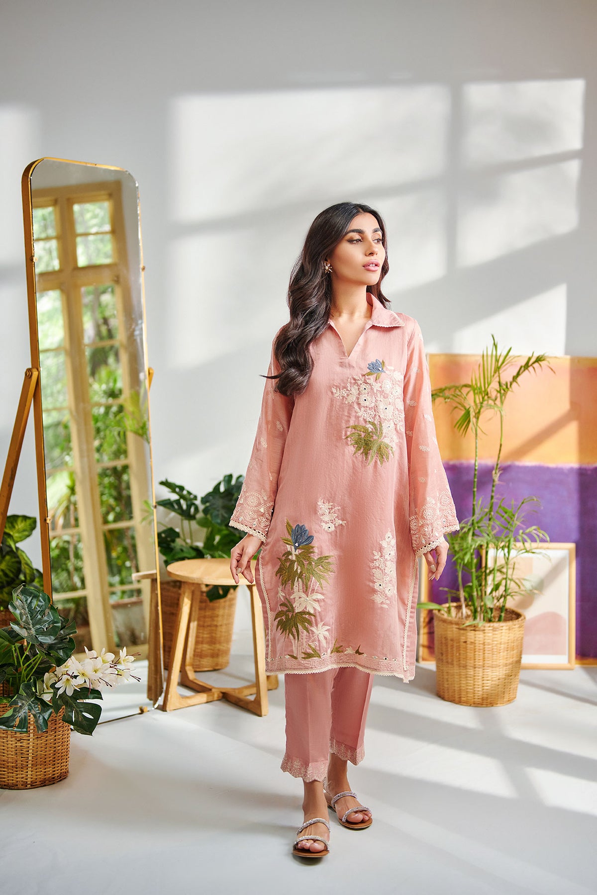 DC-2004 BLUSH-PINK 2PCS  EMBROIDERED KURTA WITH TROUSER