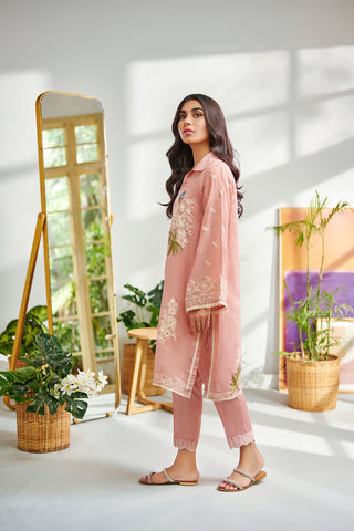 DC-2004 BLUSH-PINK 2PCS  EMBROIDERED KURTA WITH TROUSER
