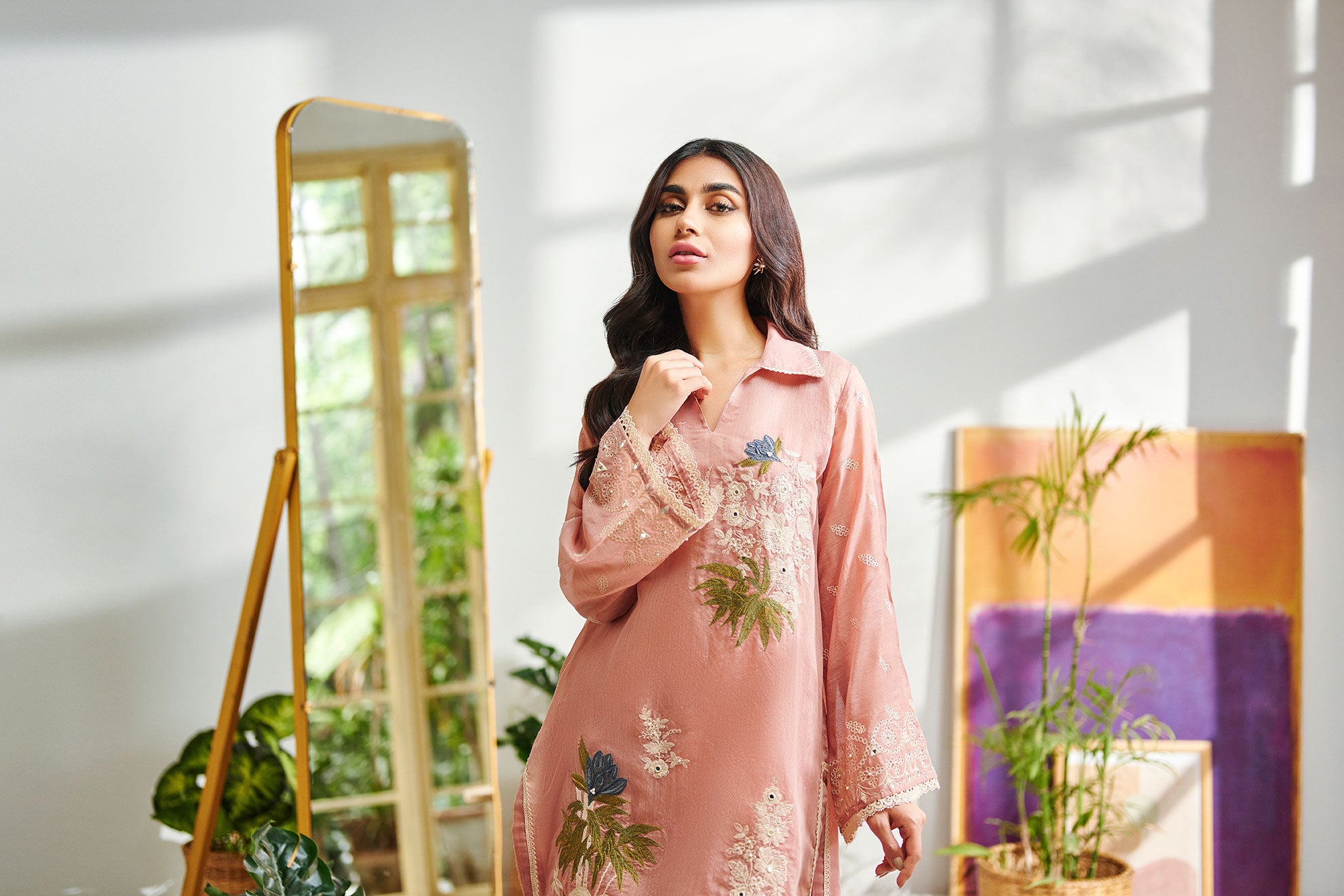 DC-2004 BLUSH-PINK 2PCS  EMBROIDERED KURTA WITH TROUSER