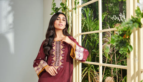DC-2006 MAROON 2PCS  EMBROIDERED KURTA WITH TROUSER