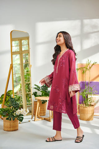 DC-2007 PLUM 2PCS  EMBROIDERED KURTA WITH TROUSER
