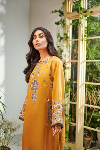 DC-2008 YELLOW 2PCS EMBROIDERED KURTA WITH TROUSER