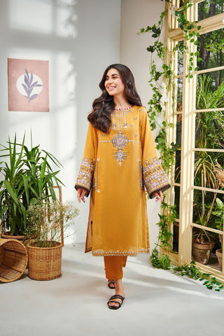 DC-2008 YELLOW 2PCS EMBROIDERED KURTA WITH TROUSER