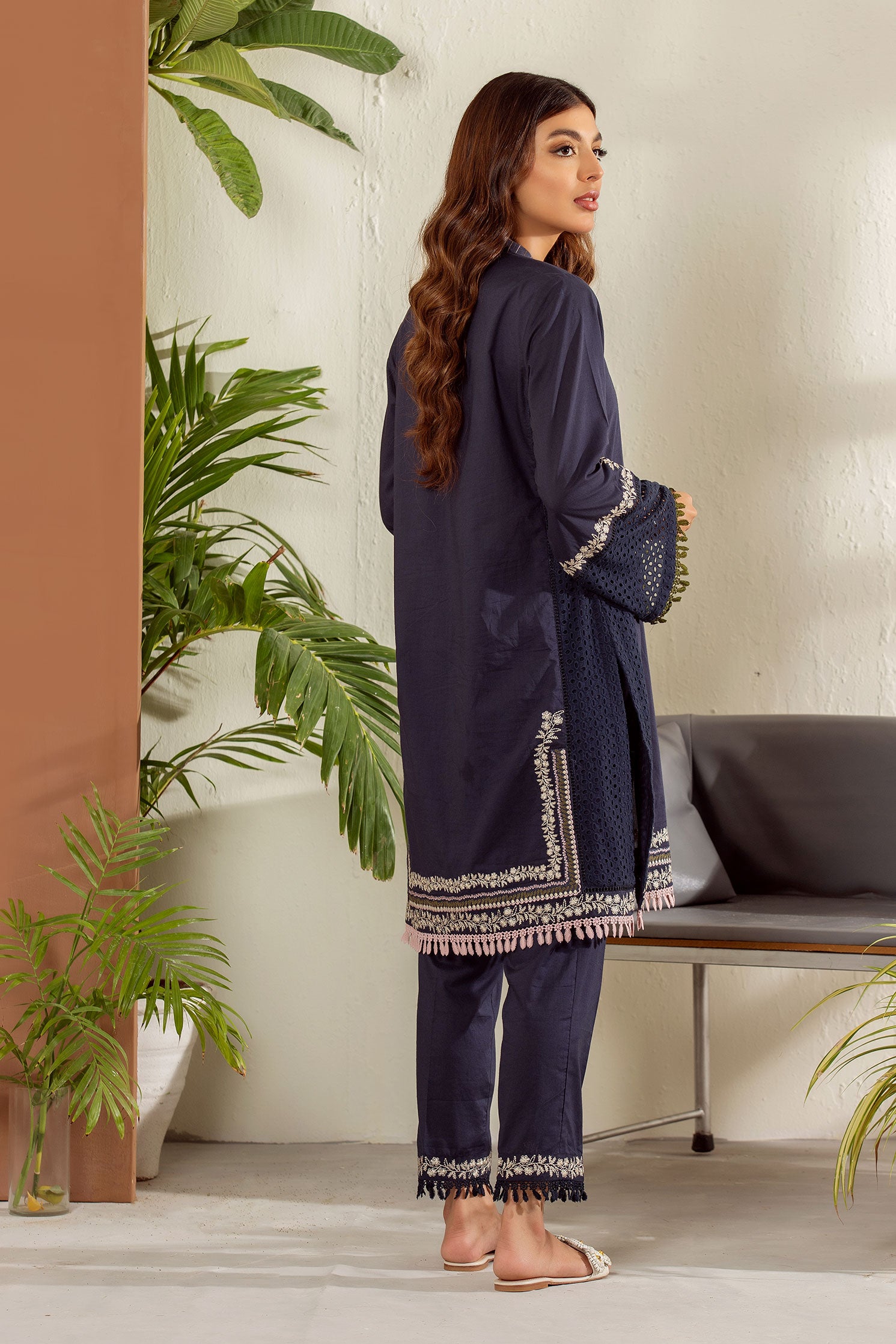 DC-2014 NAVY BLUE 2PCS EMBROIDERED KURTA WITH TROUSER