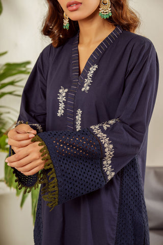 DC-2014 NAVY BLUE 2PCS EMBROIDERED KURTA WITH TROUSER