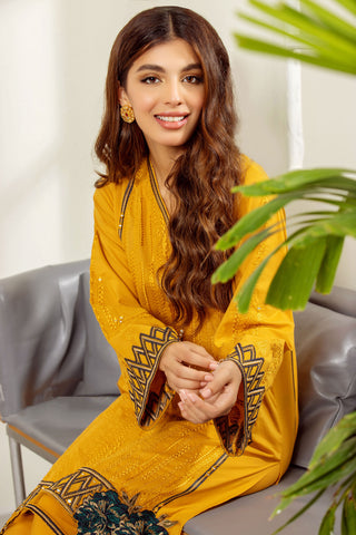 DC-2015 YELLOW 2PCS EMBROIDERED KURTA WITH TROUSER