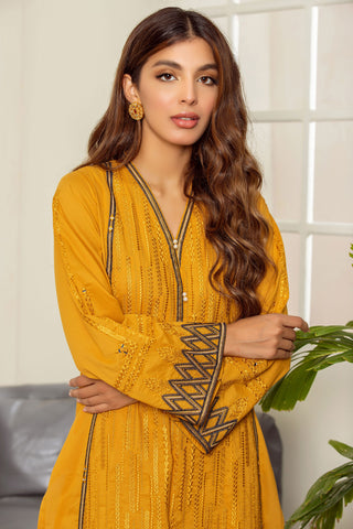 DC-2015 YELLOW 2PCS EMBROIDERED KURTA WITH TROUSER