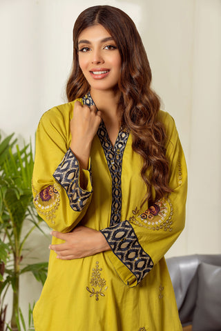 DC-2017 GREEN 2PCS EMBROIDERED KURTA WITH TROUSER