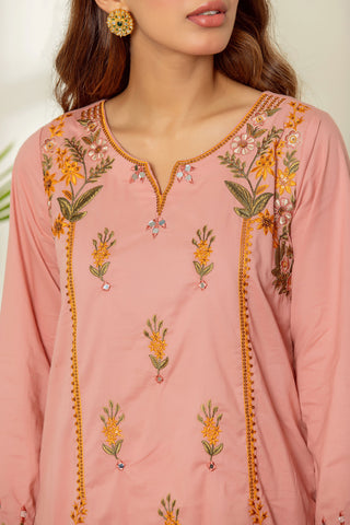 DC-2018 PINK 2PCS EMBROIDERED KURTA WITH TROUSER