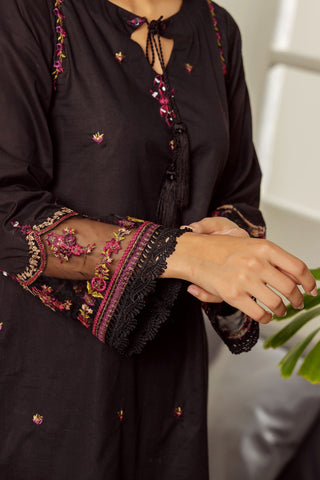 DC-2019 BLACK 2PCS EMBROIDERED KURTA WITH TROUSER