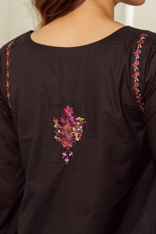 DC-2019 BLACK 2PCS EMBROIDERED KURTA WITH TROUSER