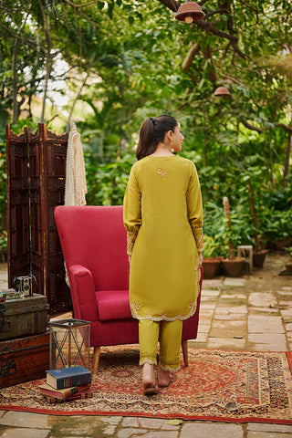 DC-2021 GREEN 2PCS EMBROIDERED KURTA WITH TROUSER