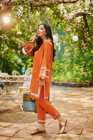 DC-2023 ORANGE 2PCS EMBROIDERED KURTA WITH TROUSER