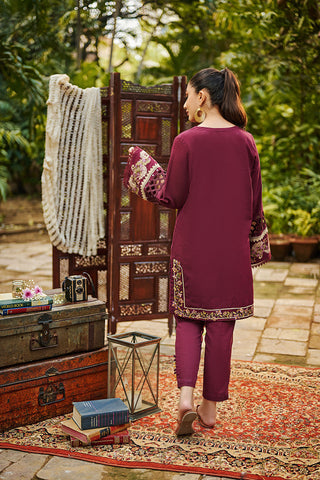 DC-2024 BURGUNDY 2PCS EMBROIDERED KURTA WITH TROUSER