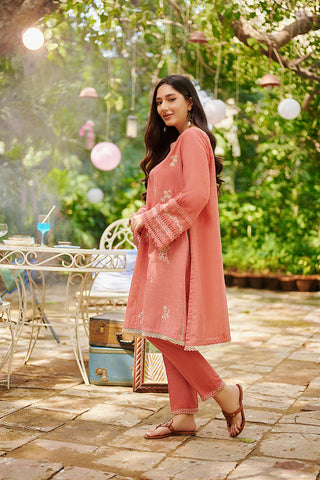 DC-2025 CANDY PINK 2PCS EMBROIDERED KURTA WITH TROUSER