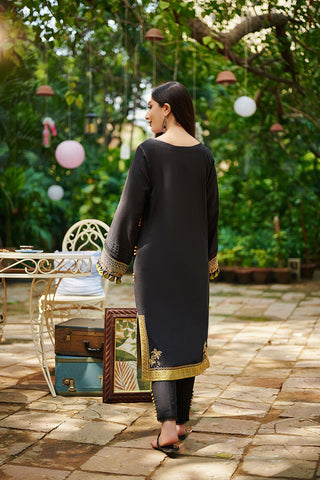 DC-2026 BLACK 2PCS EMBROIDERED KURTA WITH TROUSER