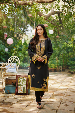 DC-2026 BLACK 2PCS EMBROIDERED KURTA WITH TROUSER