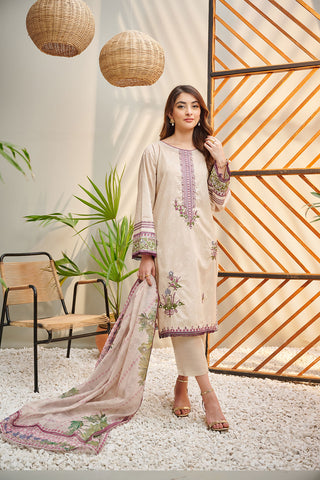 DC-2032 BEIGE 2PCS EMBROIDERED KURTA WITH DUPATTA