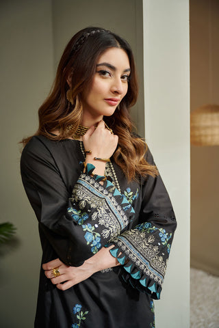 DC-2034 BLACK 2PCS  EMBROIDERED KURTA WITH TROUSER