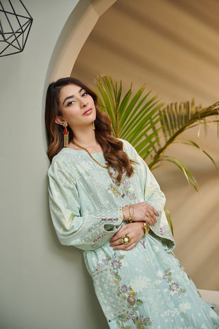DC-2035 LIGHT GREEN 2PCS  EMBROIDERED KURTA WITH TROUSER