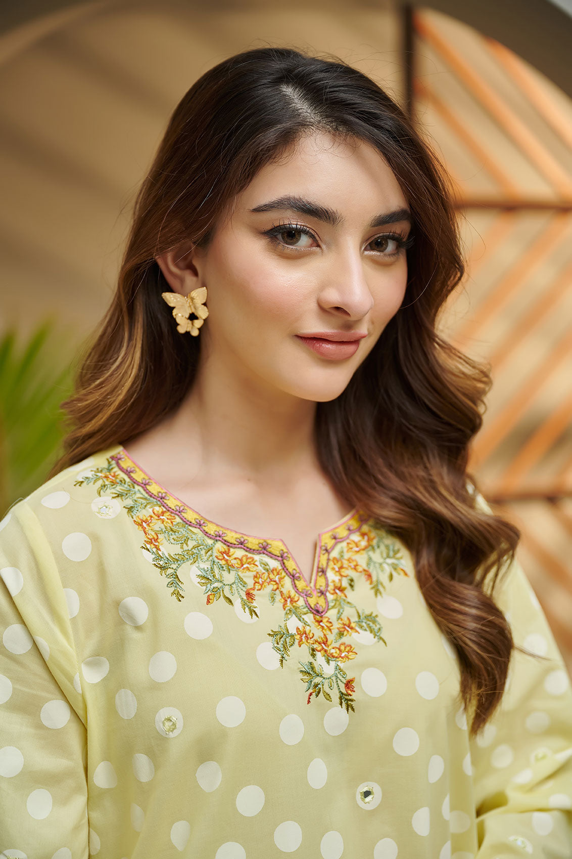 DC-2036 YELLOW 2PCS  EMBROIDERED KURTA WITH TROUSER