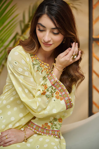 DC-2036 YELLOW 2PCS  EMBROIDERED KURTA WITH TROUSER
