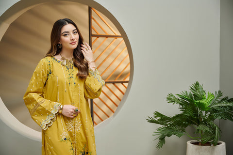 DC-2038 GREEN 2PCS  EMBROIDERED KURTA WITH TROUSER