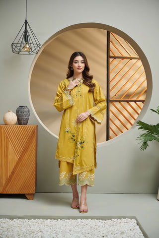 DC-2038 GREEN 2PCS  EMBROIDERED KURTA WITH TROUSER