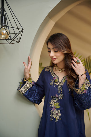 DC-2039 NAVY BLUE 2PCS  EMBROIDERED KURTA WITH TROUSER