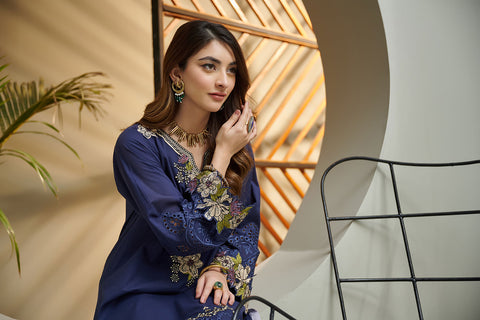DC-2039 NAVY BLUE 2PCS  EMBROIDERED KURTA WITH TROUSER