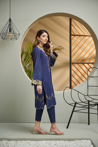 DC-2039 NAVY BLUE 2PCS  EMBROIDERED KURTA WITH TROUSER