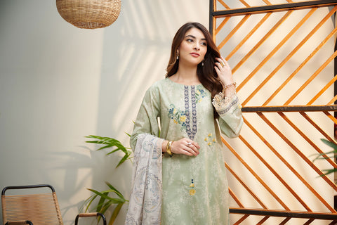 DC-2041 GREEN 2PCS EMBROIDERED KURTA WITH DUPATTA