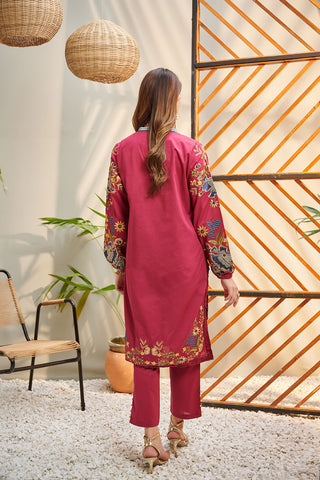 DC-2046 PINK 2PCS  EMBROIDERED KURTA WITH TROUSER