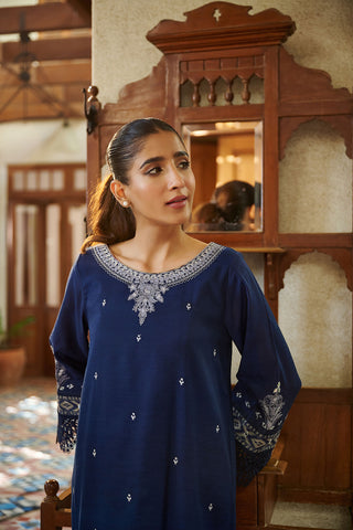 DC-2048 NAVY BLUE 2PCS  EMBROIDERED KURTA WITH TROUSER