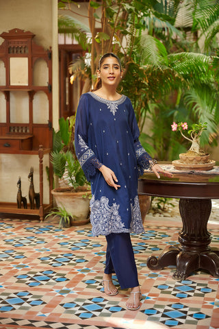 DC-2048 NAVY BLUE 2PCS  EMBROIDERED KURTA WITH TROUSER