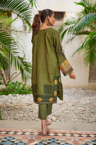 DC-2049 DARK GREEN 2PCS  EMBROIDERED KURTA WITH TROUSER