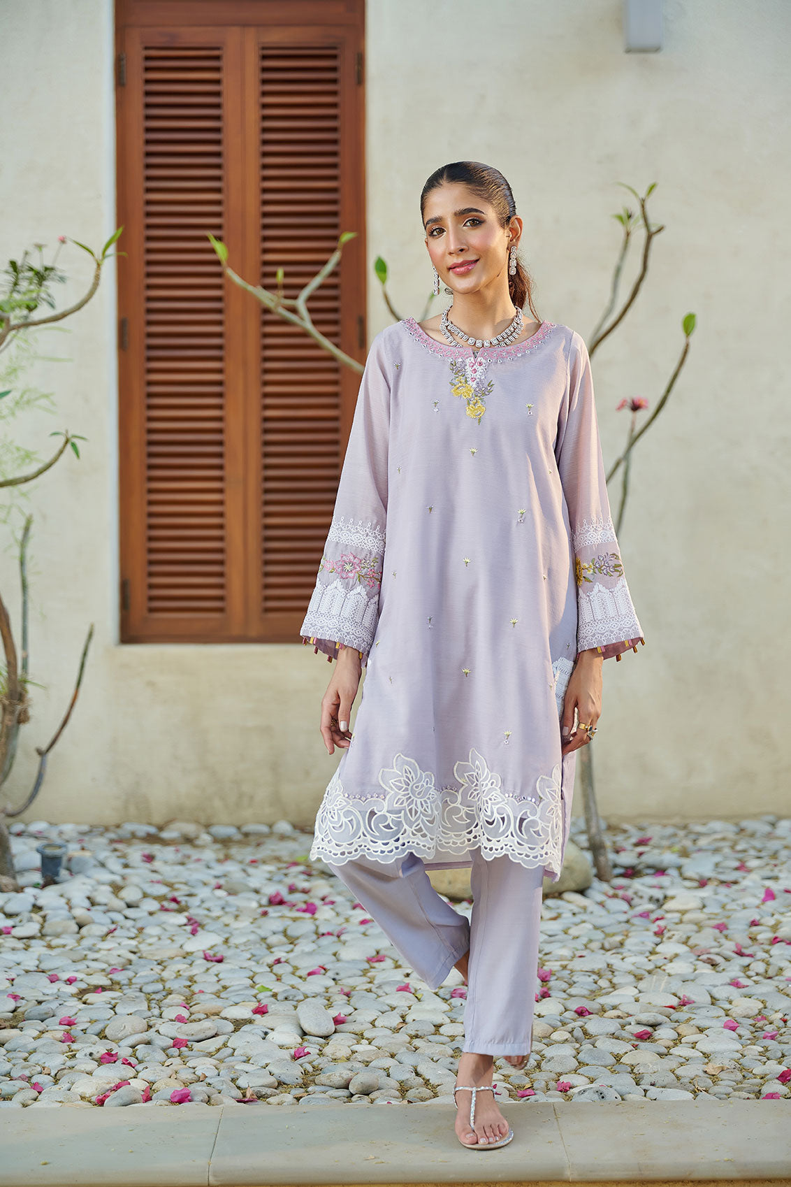 DC-2050 LIGHT PURPLE 2PCS  EMBROIDERED KURTA WITH TROUSER