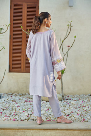 DC-2050 LIGHT PURPLE 2PCS  EMBROIDERED KURTA WITH TROUSER