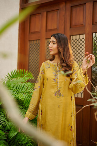 DC-2052 GREEN 2PCS  EMBROIDERED KURTA WITH TROUSER