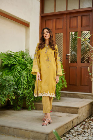 DC-2052 GREEN 2PCS  EMBROIDERED KURTA WITH TROUSER