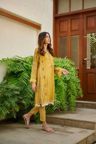 DC-2052 GREEN 2PCS  EMBROIDERED KURTA WITH TROUSER