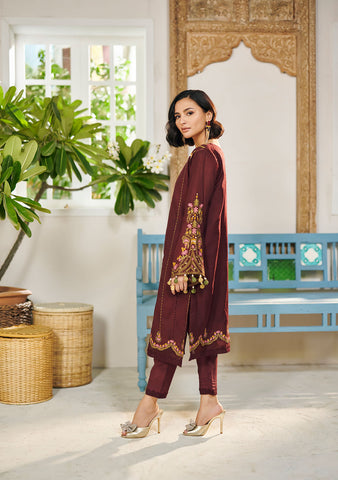 DC-2056 MAROON 2PCS  EMBROIDERED KURTA WITH TROUSER