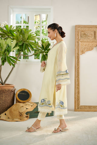 DC-2082 LEMON 2PCS  EMBROIDERED KURTA WITH TROUSER