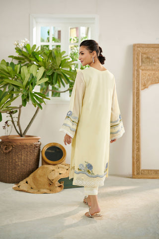 DC-2082 LEMON 2PCS  EMBROIDERED KURTA WITH TROUSER